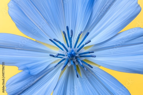 Blue flower with yellow background contrast