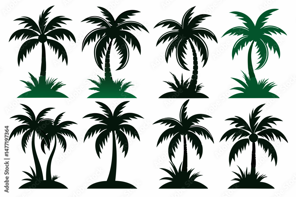 Obraz premium Coconut Tree and Palm Silhouette Logo Design 