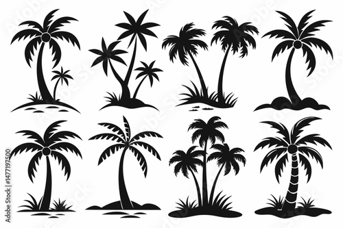 Coconut Tree and Palm Silhouette Logo Design
