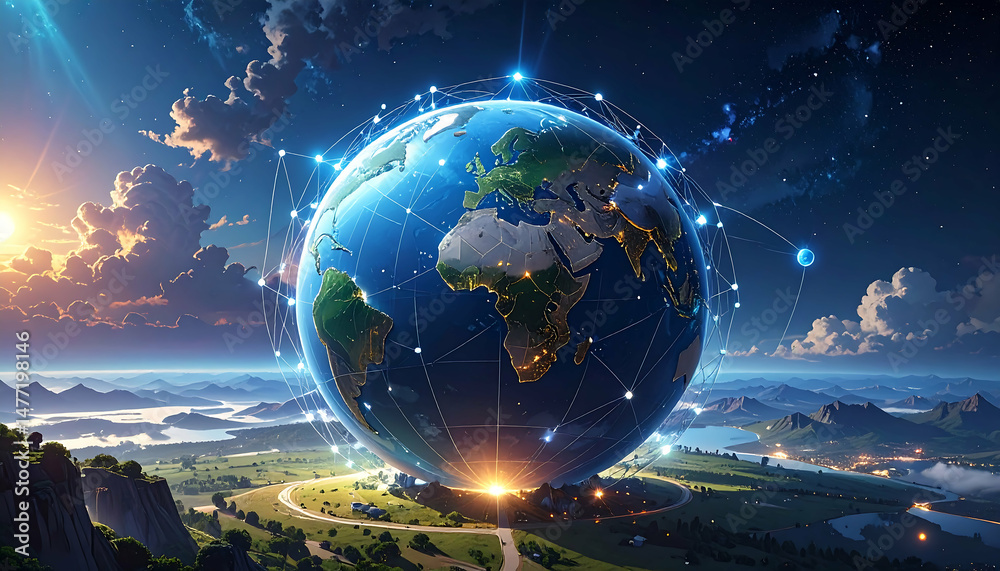 Fototapeta premium Global Network: Interconnected World, Digital Connectivity, Futuristic Earth