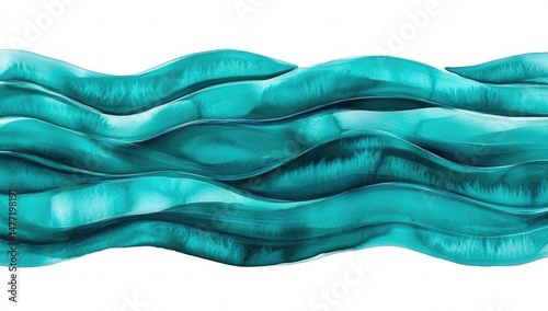 Turquoise wavy abstract shapes.  Fluid, flowing teal forms create a dynamic, horizontal composition.  The texture suggests movement and depth