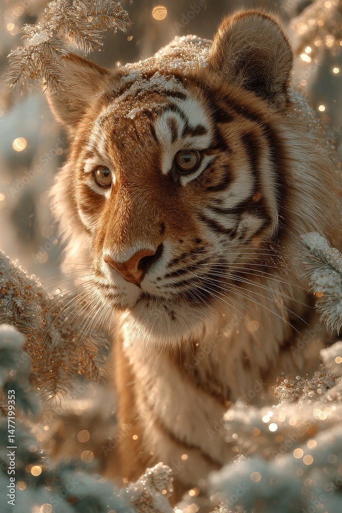 Obraz premium Majestic Siberian Tiger in Winter Wonderland Snow Scene A beautiful close up