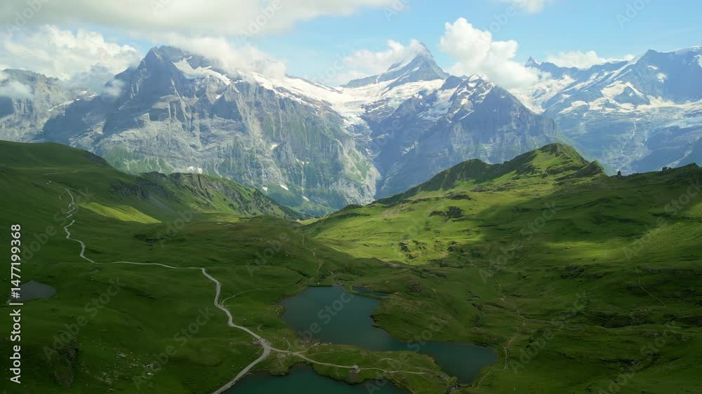 4k Aerial footage of switzerland alps mountains in the grindelwald Faulhorn area, beautiful stunning landscape of mountain.