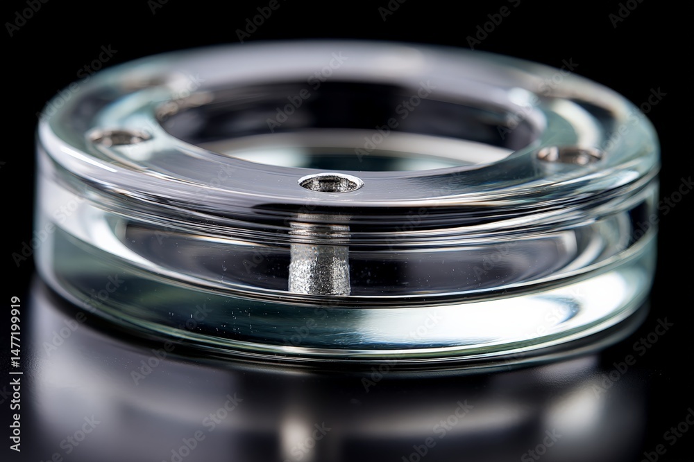 Unique glass and metal cylinder on a dark surface highlighting craftsmanship and design elements in a modern setting Unique glass and metal cylinder on a dark surface highlighting craftsmanship and design elements in a modern setting