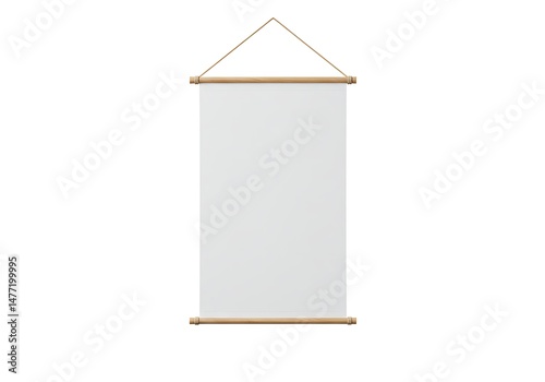 Blank white hanging scroll with wooden rod and string