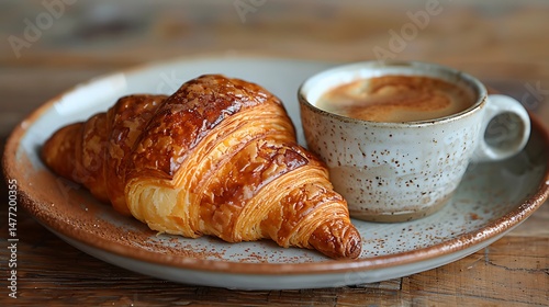 Delicious Buttery Croissant and Coffee Breakfast Enjoy a perfect morning with this flaky pastry and aromatic beverage