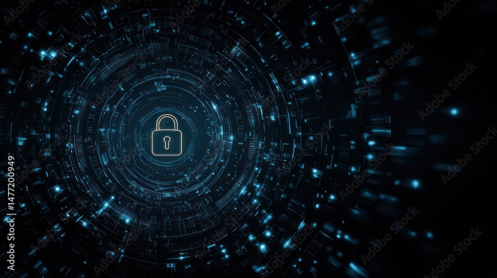 Lock symbol in center with digital abstract network background security concept. Lock symbol in center with digital abstract network background security concept.