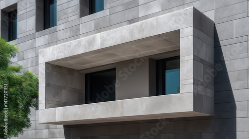 Wallpaper Mural A modern architectural facade features a striking concrete balcony extending outwards, providing depth and contrast on the building's surface with visible. Torontodigital.ca