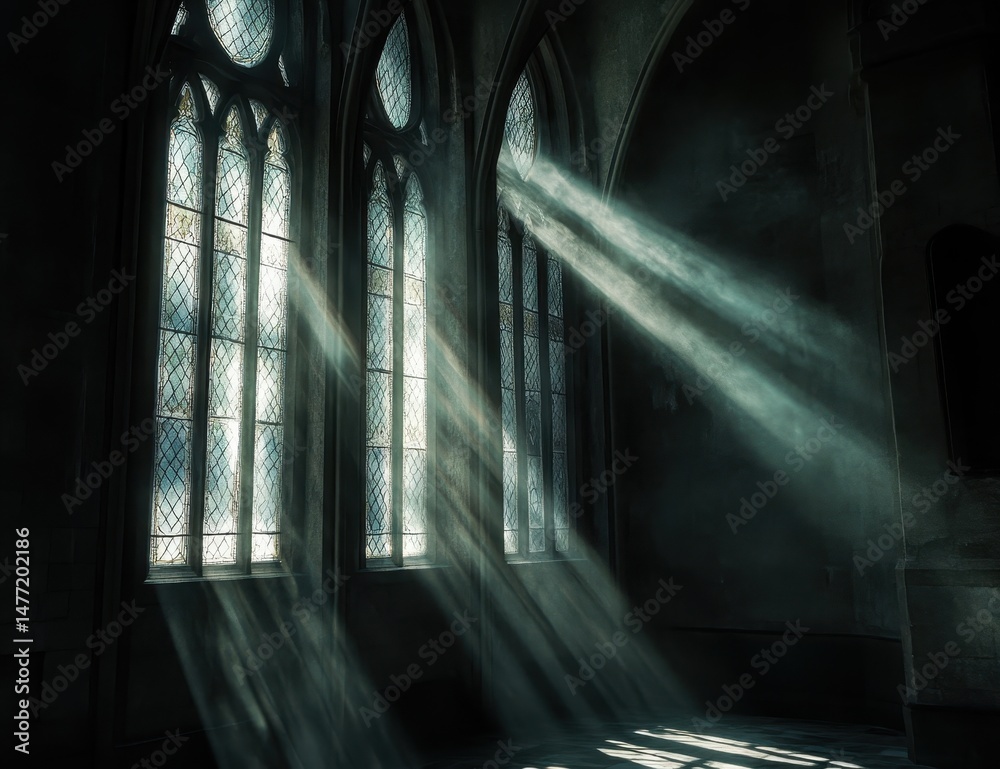 Obraz premium Sunlight streams through gothic church windows