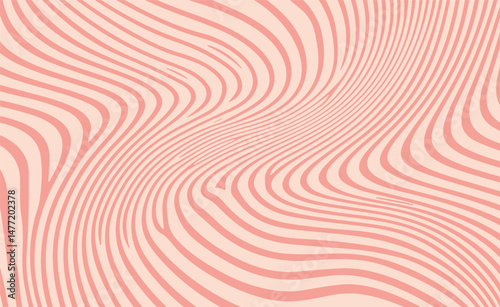 Wavy, curved lines in soft pink tones on a light background, creating a calm, abstract optical effect in a trendy modern minimal wavy line art style, popular in contemporary graphic design.