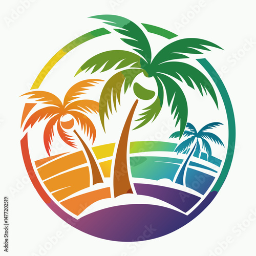 Color Coconut Tree and Palm Logo Design