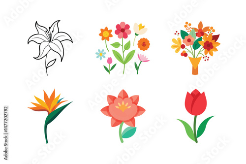 set of colorful flowers