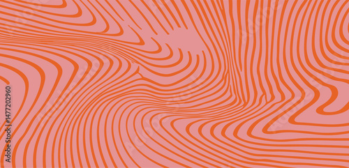Swirling orange and pink abstract vector pattern with wavy lines creates a retro, dynamic, and playful visual effect, perfect for backgrounds, posters, and trendy design projects.