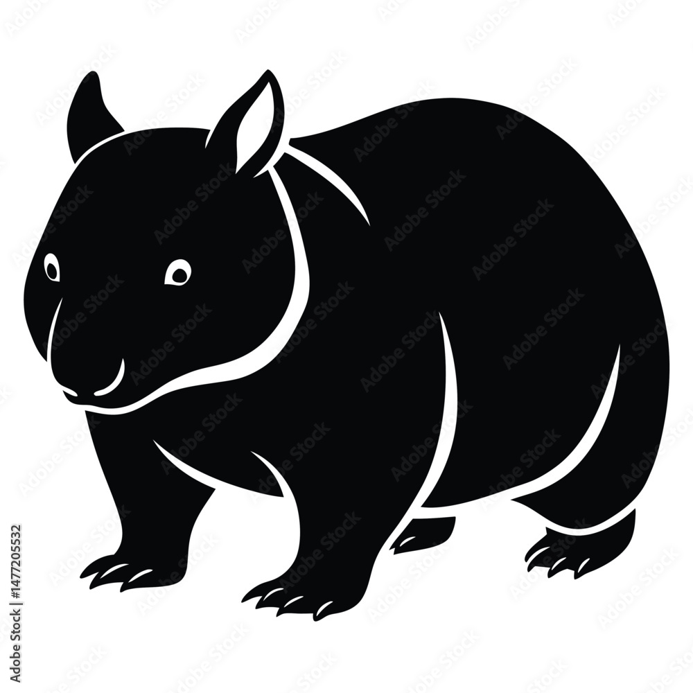 Obraz premium Stylized Black Wombat Illustration with Soft Contours Depicting Wildlife from Australia