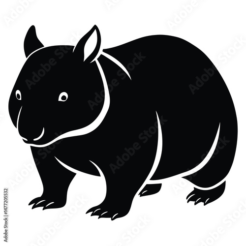 Stylized Black Wombat Illustration with Soft Contours Depicting Wildlife from Australia