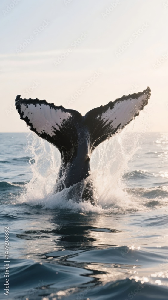Naklejka premium Humpback Whale Tail Fluke Emerging from the Ocean