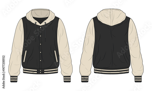 Black and beige hoodie varsity jacket template