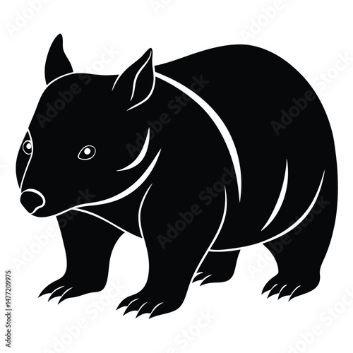 Stylized Silhouette Illustration of a Wombat with Detailed Claw and Fur Markings