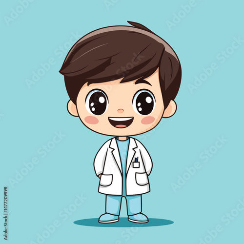 cartoon cute dentist boy mascot cute cartoon no details solid background bright