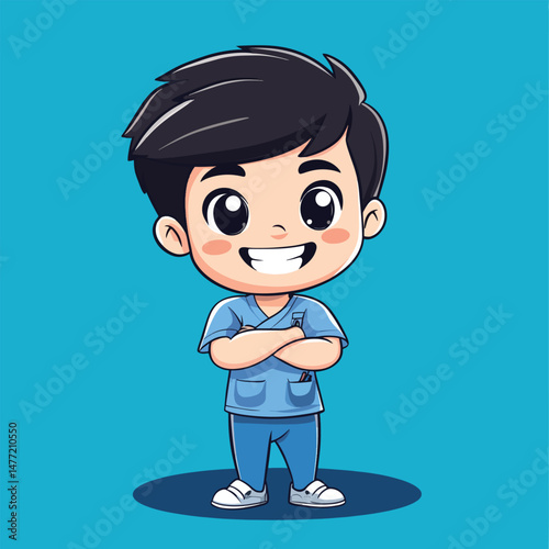 cartoon cute dentist boy mascot cute cartoon no details solid background bright