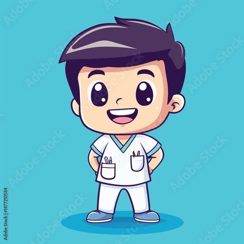 cartoon cute dentist boy mascot cute cartoon no details solid background bright
