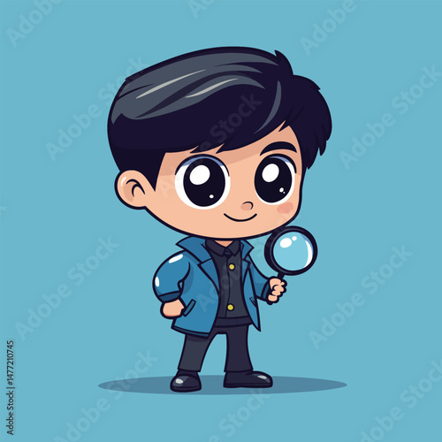 Detective boy mascot cute cartoon no details solid background bright
