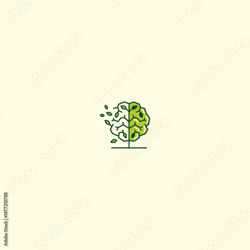 Brain tree icon logo flat vector design
