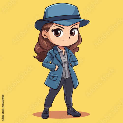 Detective girl mascot cute cartoon no details solid background