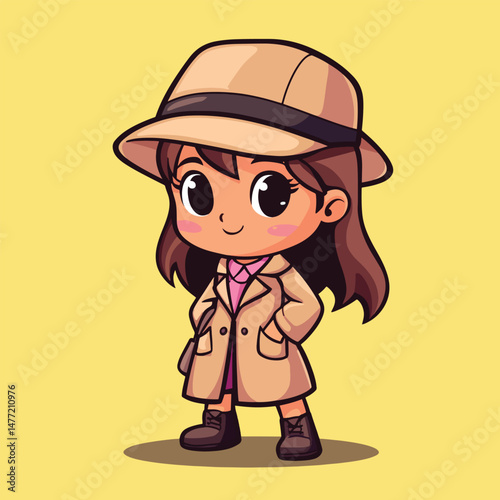 Detective girl mascot cute cartoon no details solid background