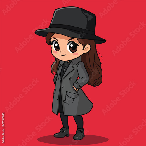 Detective girl mascot cute cartoon no details solid background