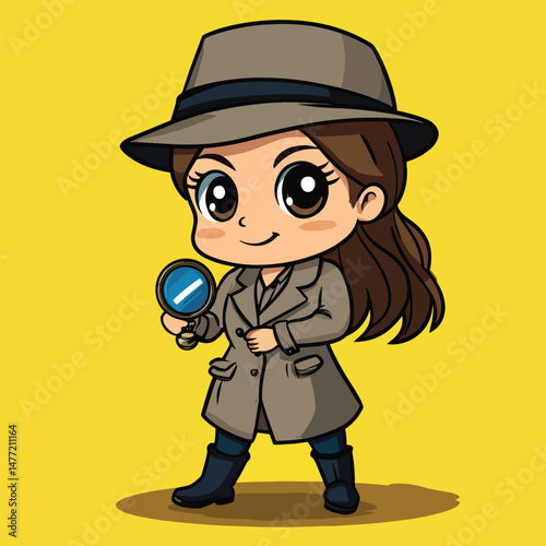 Detective girl mascot cute cartoon no details solid background