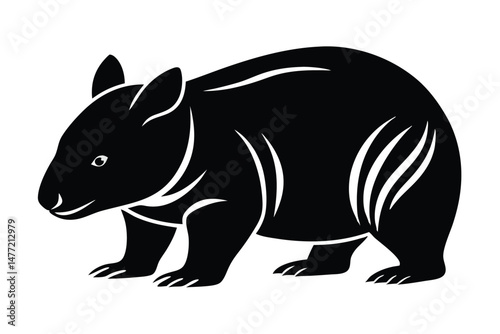 Stylized Silhouette of a Southern HairyNosed Wombat with Distinct White Markings