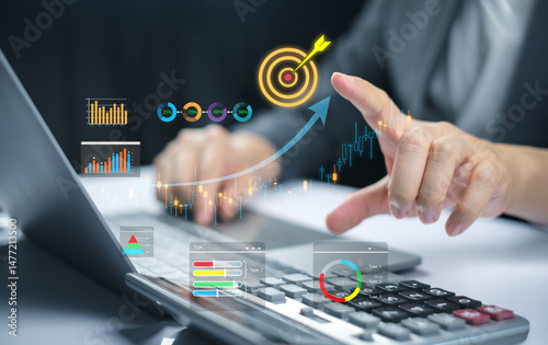 businessman financial analyzing data chart company on laptop with stock planning market analysis tax price savings accountancy investment growth graphs business target planning economic strategic