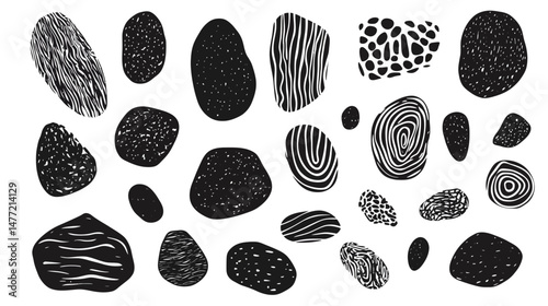 Set of hand drawn organic textured abstract shapes in vector format, featuring natural curves, earthy tones, rough textures and minimalist design elements, ideal for contemporary design, branding