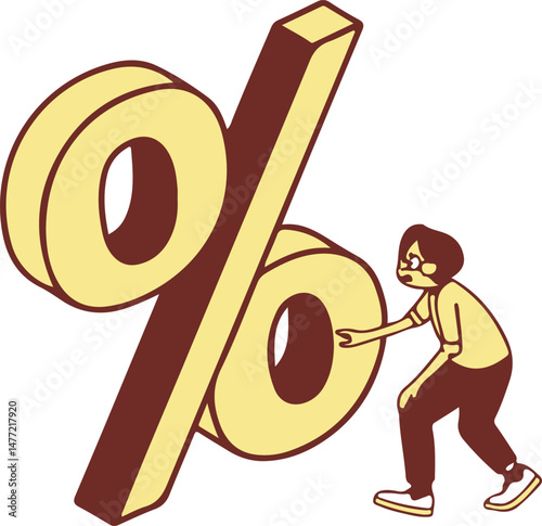 Person Pushing Giant Percentage Symbol