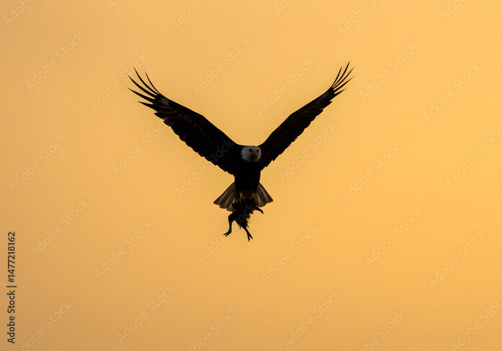 Fototapeta premium Bald eagle silhouette in flight