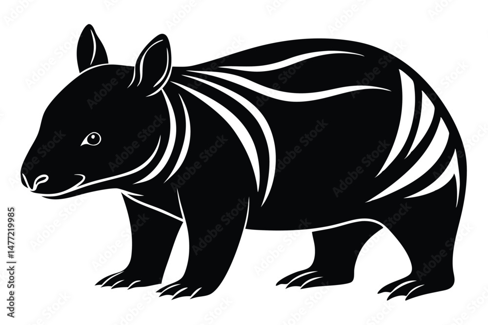 Fototapeta premium Silhouette Illustration of a Walking Wombat Featuring Striking White Accent Lines on Body