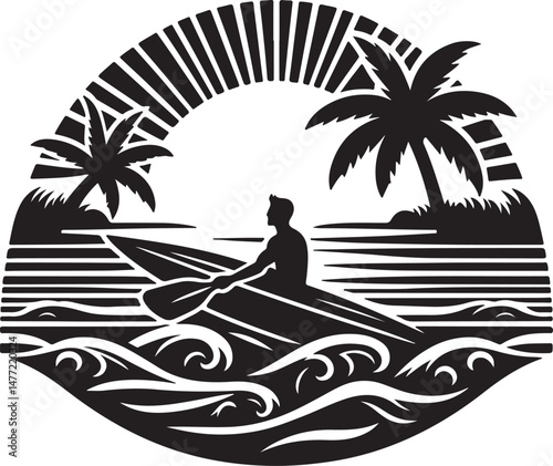 tropical beach with palm trees and boat