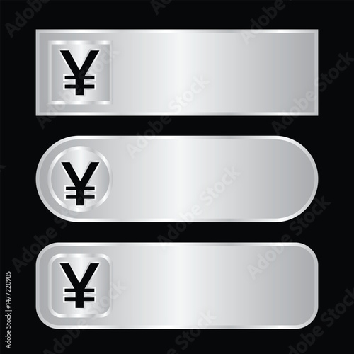 modern silver design Japanese Yen symbol button element vector template blank space, Japanese Yen text box element silver luxury