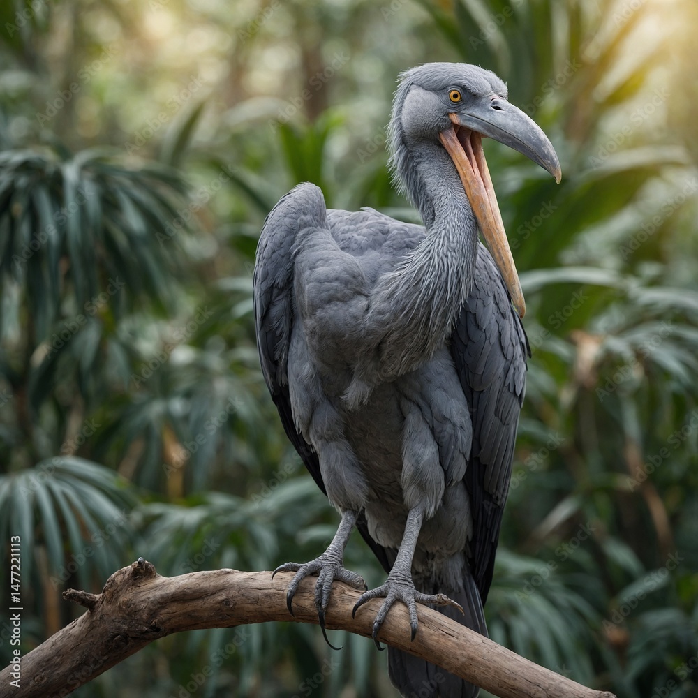 Obraz premium Shoebill bird on piece of wood