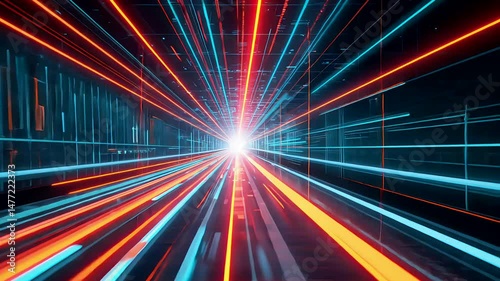 Abstract Light Trails in Futuristic Tunnel Representing Speed and Technology