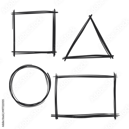 Roughly drawn geometric shapes set square, triangle, circle, rectangle