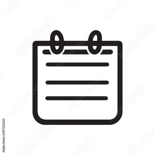 Simple notepad icon, black and white vector illustration, clean design, minimal style, office supplies, note taking, reminder, schedule, planner, to-do list.