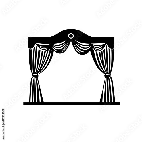 Curtain icon with top valance and flowing side drapes for decorative or stage design illustrations