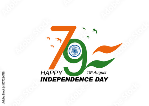 15 August Celebration 79th Independence Day. template design.  79th Year Anniversary. Vector Logo. 79th India Independence Day freedom celebration concept or tricolor flag, icon, poster, banner