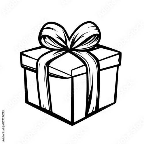Perspective view of gift box with large ribbon bow, ideal for celebration or party visuals