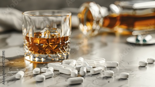 The glass and white pills