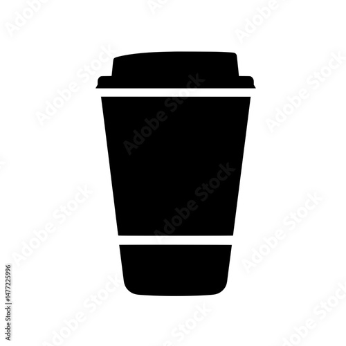 Silhouette of takeaway coffee cup with lid in black and white representing beverage or café concept