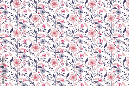 seamless abstract floral pattern, trendy sketch one line print, cotton flower fabric texture, fashion wrapping paper design, hand drawn pillow cover art, modern outline textile repeat, stylish nature 