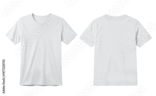 A plain white t-shirt displayed from both the front and back views, featuring a smooth, clean fabric. Ideal for use in product mockups or showcasing minimalist clothing designs